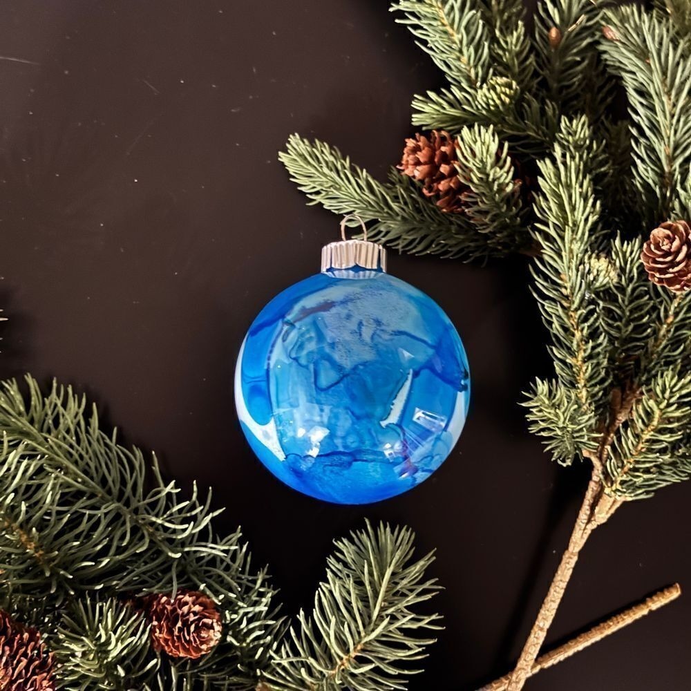 Handpainted Blue Christmas Ornaments Set of 3 Holiday Tree Decorations B - Picture 2 of 5